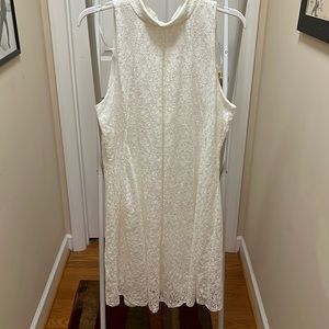 Bobbie Bee Lace Sleeveless Swing Dress with lining Tie mock Neck knee length